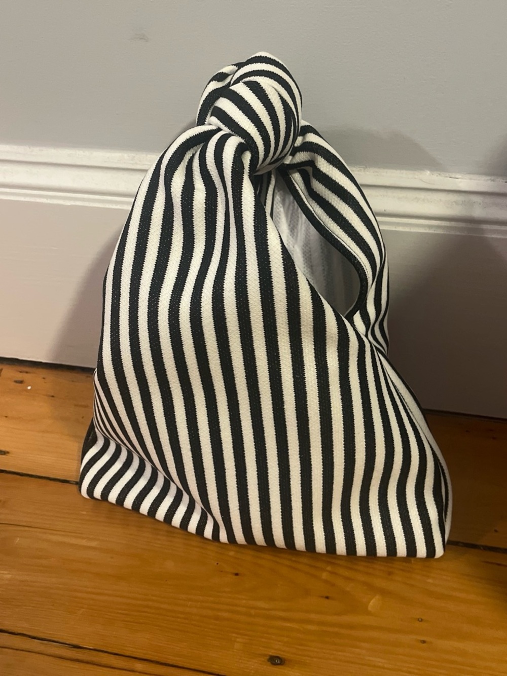 Black and White Striped Knot Handle Tote